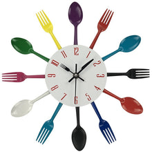 Load image into Gallery viewer, Metal Multicolor Cutlery Kitchen Utensil Wall Clock
