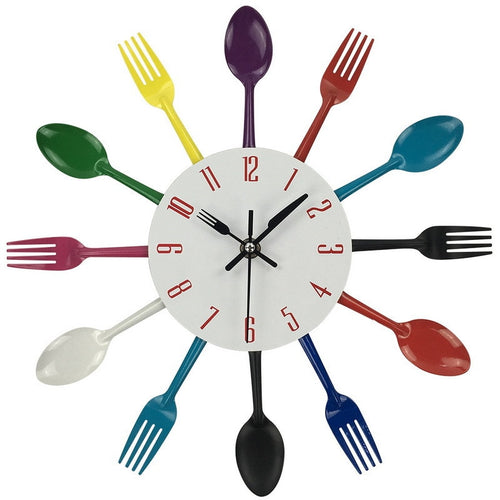 Metal Multicolor Cutlery Kitchen Utensil Wall Clock