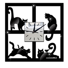 Load image into Gallery viewer, 3D Cat Mirror Black Wall Clock Modern Design