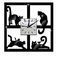 Load image into Gallery viewer, 3D Cat Mirror Black Wall Clock Modern Design