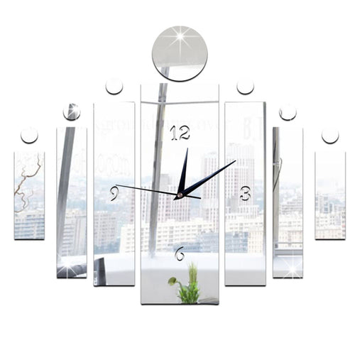 Excellent quality mirror PS plasticLuxury 3D Mirror Silver Wall Clock